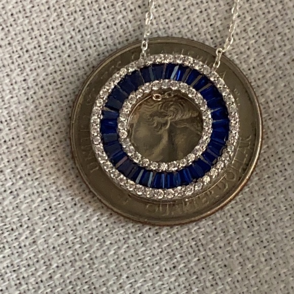 Silver w/Blue Circle Pendant on 925 Italy Chain 18 - Picture 13 of 13